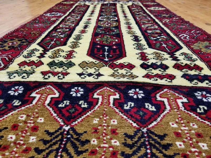Beautiful Vintage 1950-1960s Natural Dyes Wool Pile Dowry Rug 3’6”x7’10” gallery