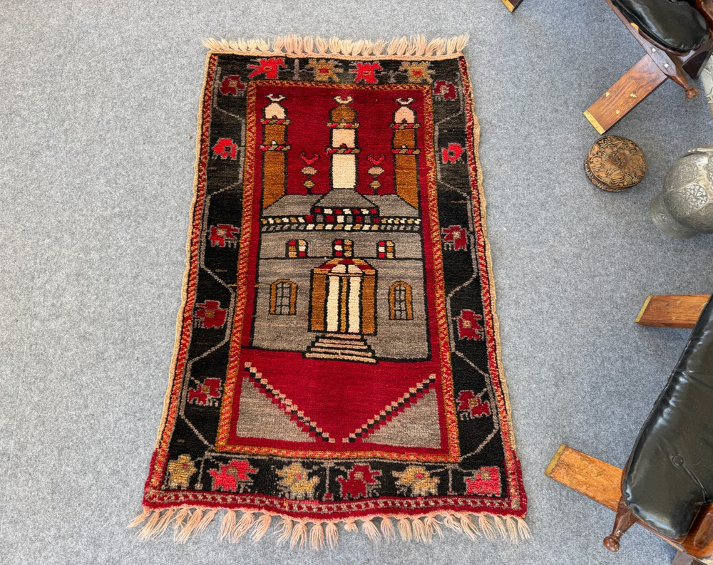 Vintage Kurdish Rug 3x4 Hand knotted Wool Rug Kars Anatolian Tribal Prayer Rug