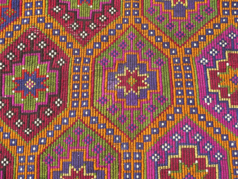 Boho Rug, Area Rugs, Turkish Kilim, Embroidery Rug, Handmade Wool Carpet77"x107" gallery