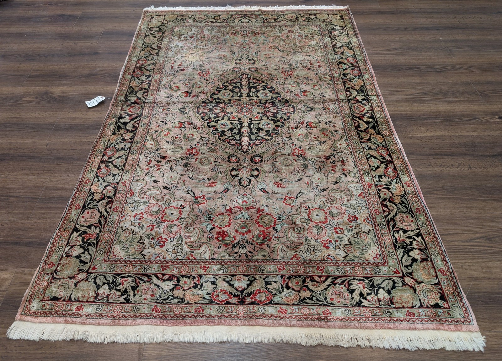 Indian Kashmiri Silk Rug 4x6, Bird Pictorials, Fine 330 KPSI gallery