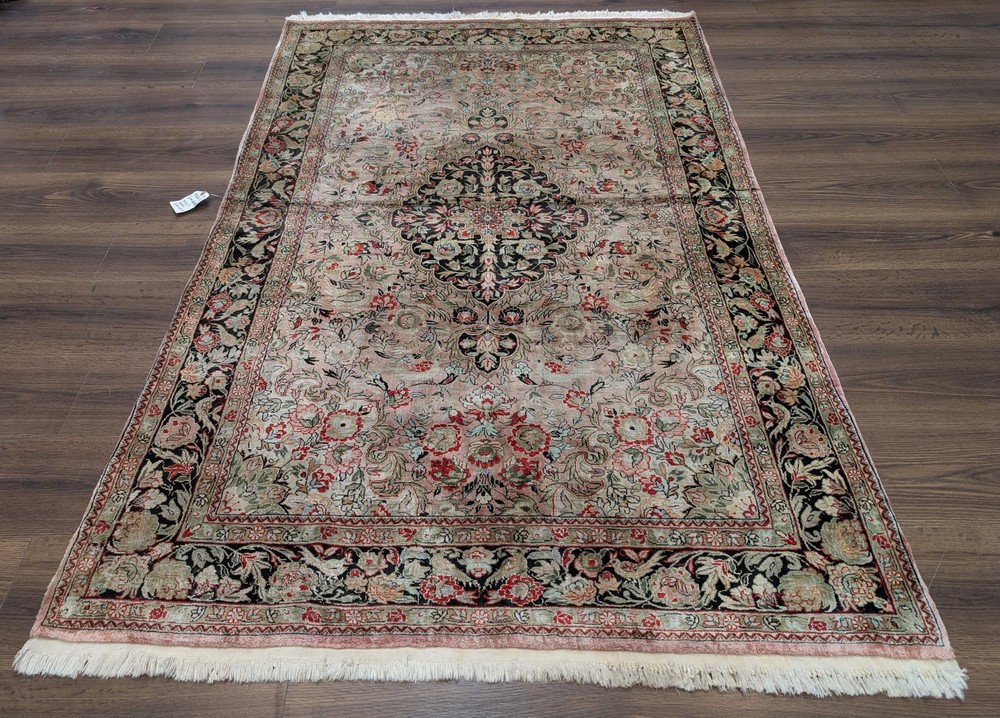 Indian Kashmiri Silk Rug 4x6, Bird Pictorials, Fine 330 KPSI