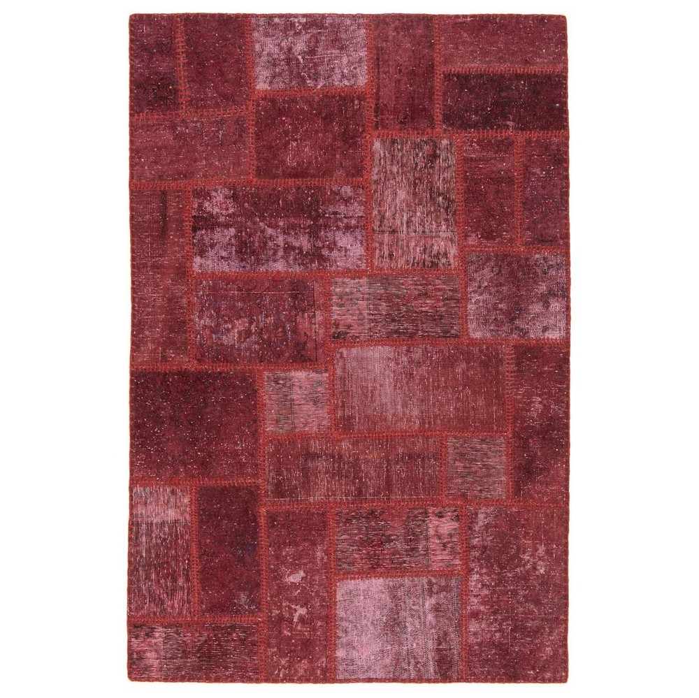 Patchwork 151x100 cm Hand Knotted Vintage Rug Carpet Red