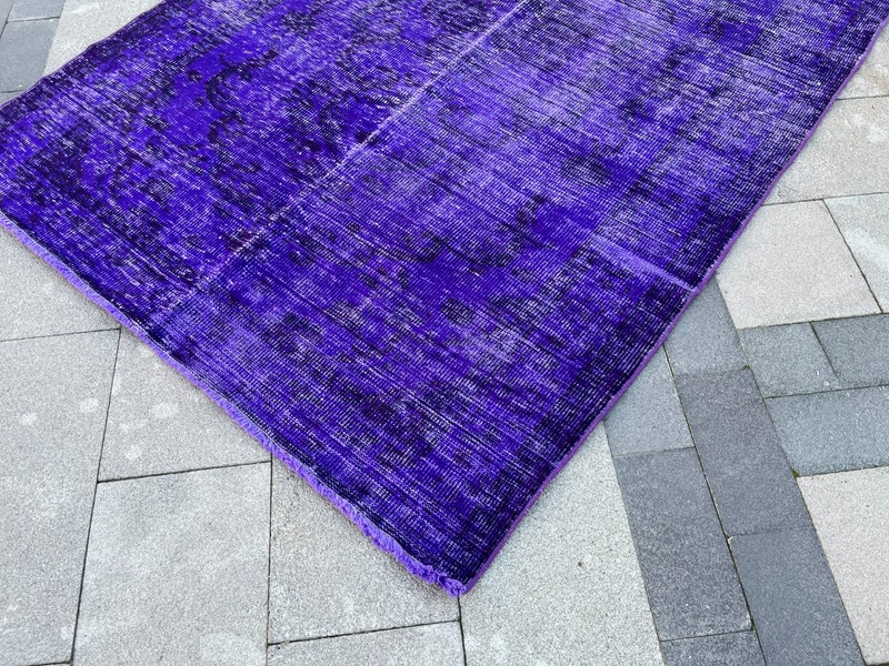 Vintage Turkish Overdyed Rug 5.2x8.5 ft Purple Handmade Wool Large Area Rug gallery