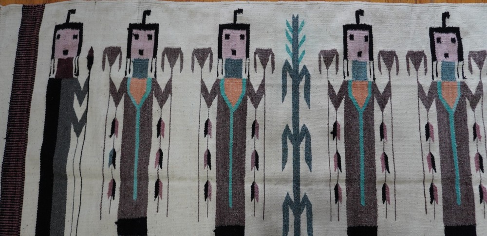 4'7" x 7'8" South West Navajo Yei 5 Ladies Wool Handmade Vintage Large Rug