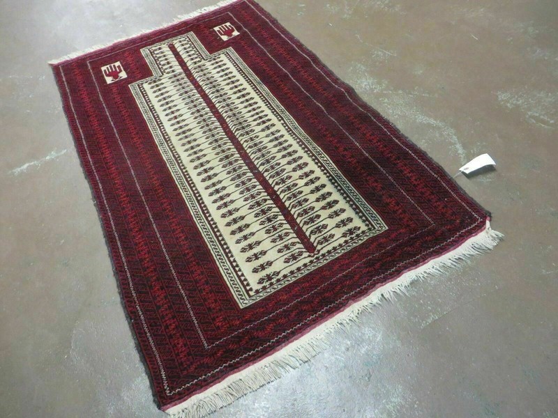 3' X 5' Antique Handmade Turkoman Balouchi Prayer Wool Rug Khamesh gallery