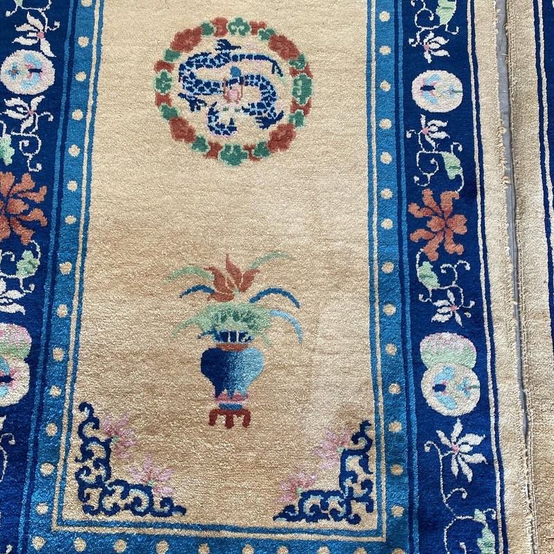 ANTIQUE CHINESE ART DECO RUG #9349and #9350 a pair 3x6 in perfect condition gallery