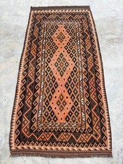 Handwoven vintage afghan traditional maimana kilim rug 3’6 x 7’0