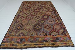 Vintage Turkish Rug For Sale Embroidery Kilim Large Handmade Rug Carpet 73″x117″