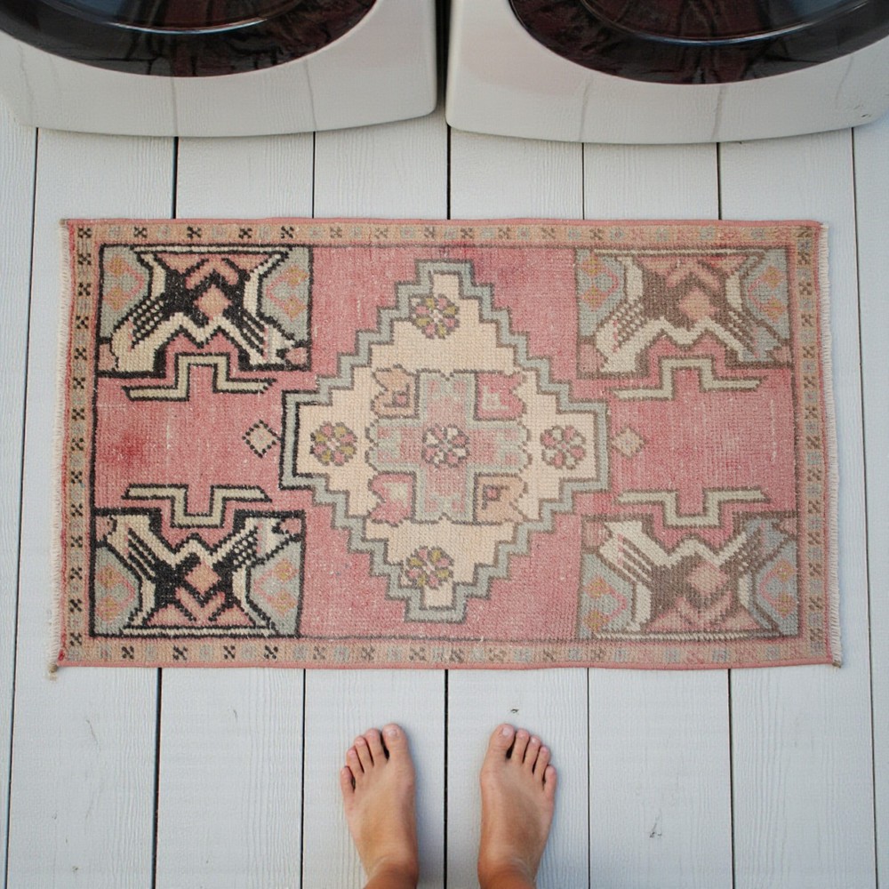 Vintage Doormat Turkish Rug Handmade Wool Small Rug, Kitchen Rug, 2x3 ft approx