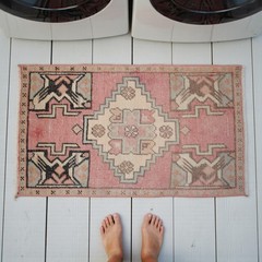 Vintage Doormat Turkish Rug Handmade Wool Small Rug, Kitchen Rug, 2×3 ft approx