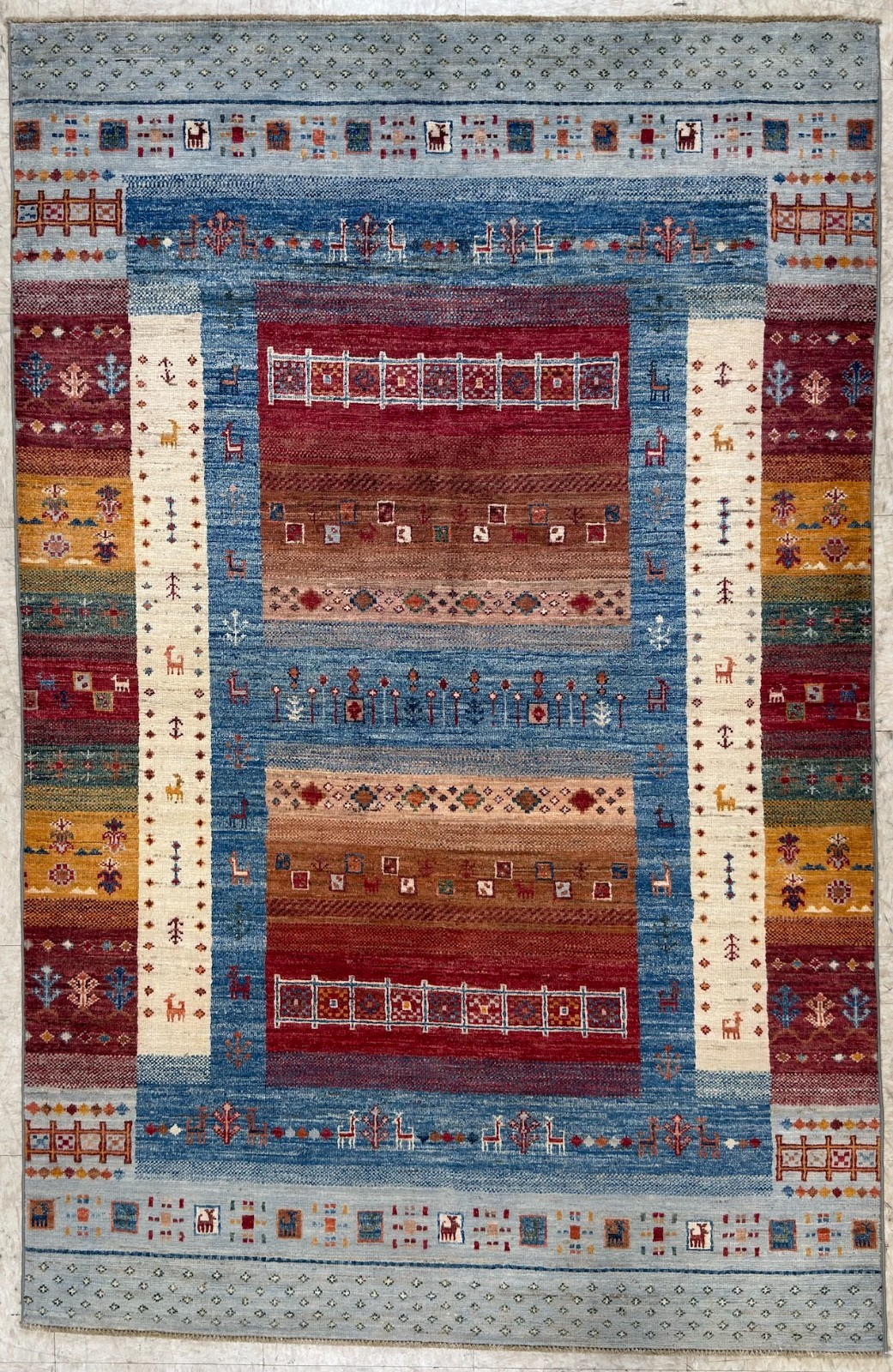 Handmade Wool Area Rug, 4x6 Blue & Red Rug, Oriental Rug gallery