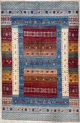 Handmade Wool Area Rug, 4×6 Blue & Red Rug, Oriental Rug