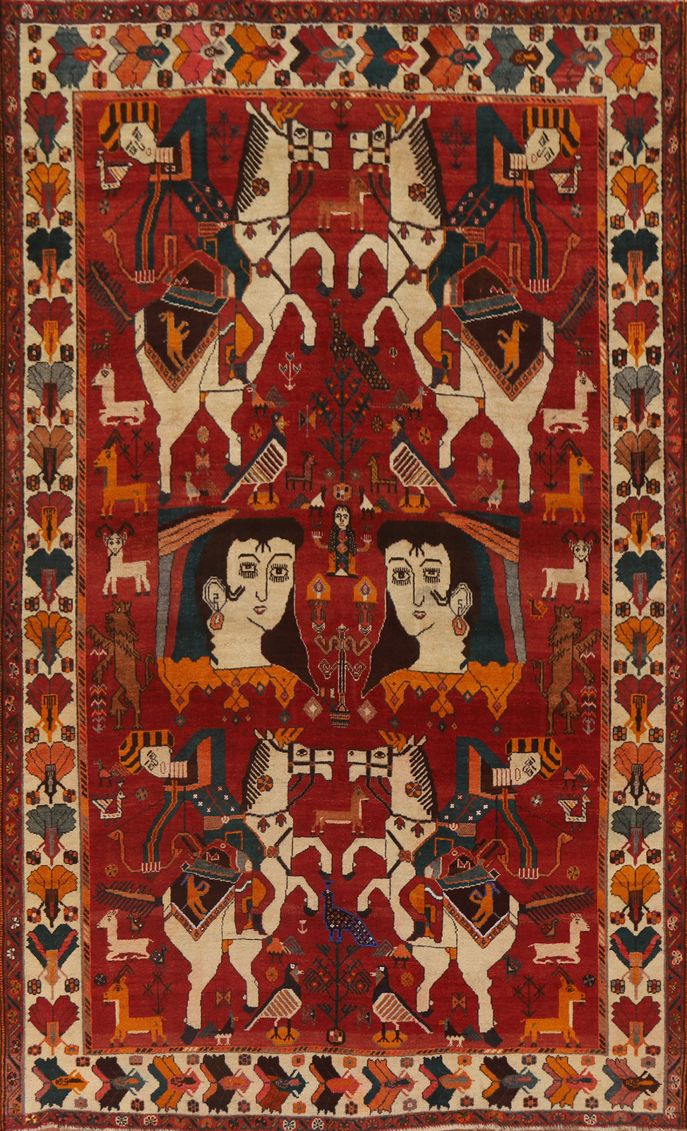 Vintage Tribal Pictorial Kasshkoli Area Rug 6x8 Wool Hand-made Traditional Ru gallery