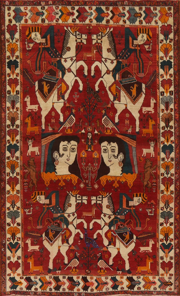 Vintage Tribal Pictorial Kasshkoli Area Rug 6x8 Wool Hand-made Traditional Ru