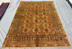 8.9×6.7 Afghan Turkmen Rug Terracotta Brown Tribal Geometric Handmade Wool