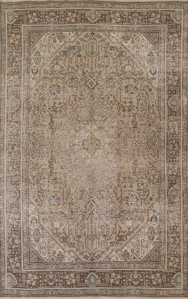 Geometric Wool Handmade Area Rug 6x10 Vintage Muted Distressed Room Size Carpet