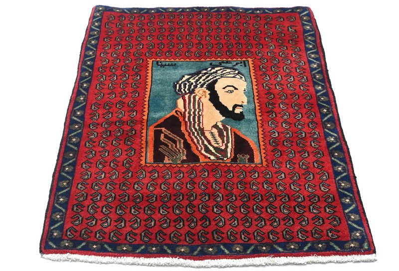 Handmade Vintage Oriental Rug 2'7X3'5 ft Pictorial Avicenna Design Red Carpet gallery