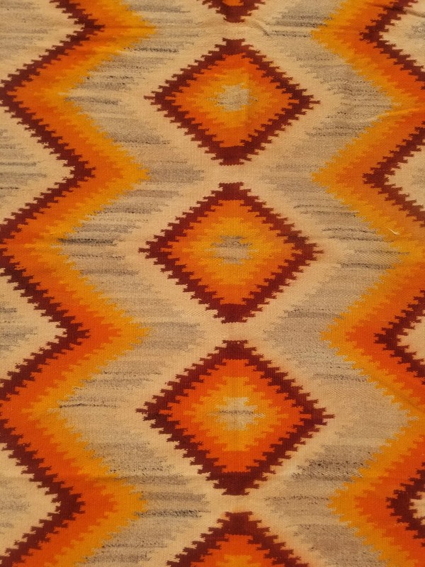 Distressed Vintage Traditional Handmade Turkish Wool Mustard Kilim 7.4x4.9ft gallery