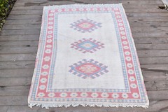 Turkish Rug 39”x53” Vintage Muted Color Oushak Natural Wool Carpet 101x136cm