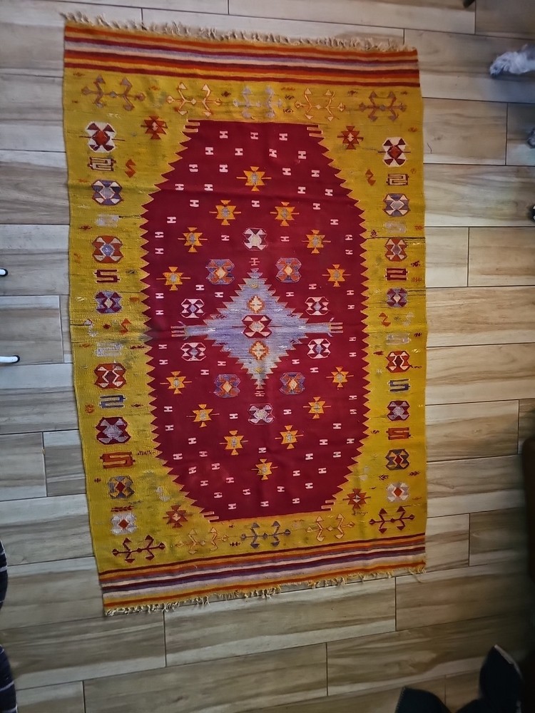 Antique Genuine Kilim Wool Rug 4 Ft. 3 Inches x 6 Ft. 10 Inches Hand Woven