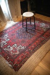 distressed antique Persian Hamadan rug with beautiful, vibrant colors!