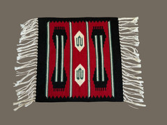 Vintage Balkan Small Turkish Kilim Rug Red Black Wool 19″ X 20″