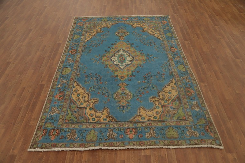 Handmade Vintage Over-Dyed Blue Traditional Living Room Area Rug 6x9 Wool Carpet gallery