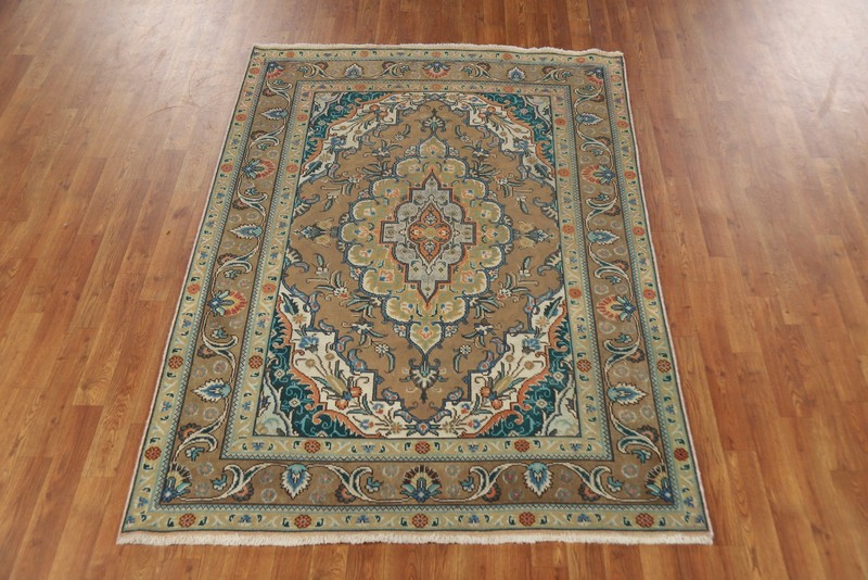 Traditional Over-Dyed Brown Rug 5x6 Ft Handmade Oriental Medallion Wool Carpet gallery