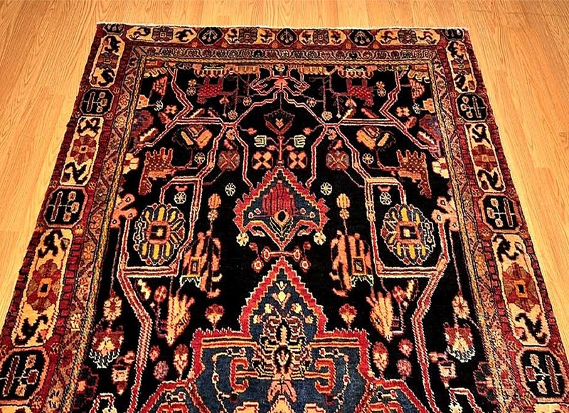 5x9.2 Hand Knotted Vintage One Of A kind Village Made Natural Wool Pictorial Rug gallery