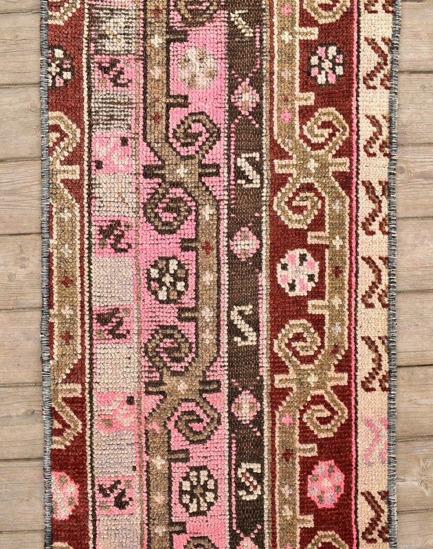 Turkish Rug 1x7 Handwoven Kars Natural Wool Carpet 45x232cm Runner gallery