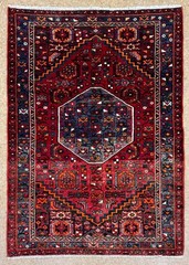5×7 Hand Knotted Vintage Zanjan Tribal Area Rug Red Geometric Wool