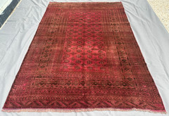 6.6×9.3 Afghan Turkmen Rug Terracotta Red Tribal Geometric Handmade Wool Carpet