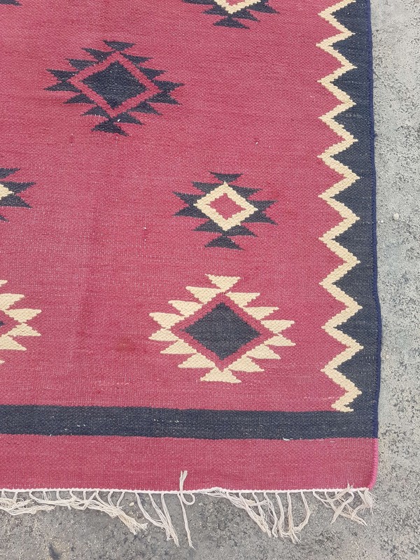 Vintage Handmade Traditional Geometric Pink Kilim Floor Rug Carpet 151x110cm gallery