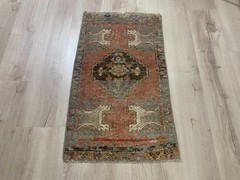 Turkish Small rug, Wool Rug, Bohemian Oushak Doormat, 1.8 x 3 ft