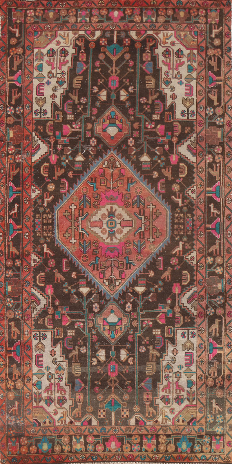 Handmade Vintage Wool Carpet Brown Tribal Area Rug 5x10 Ft Hallway Oriental Rug gallery