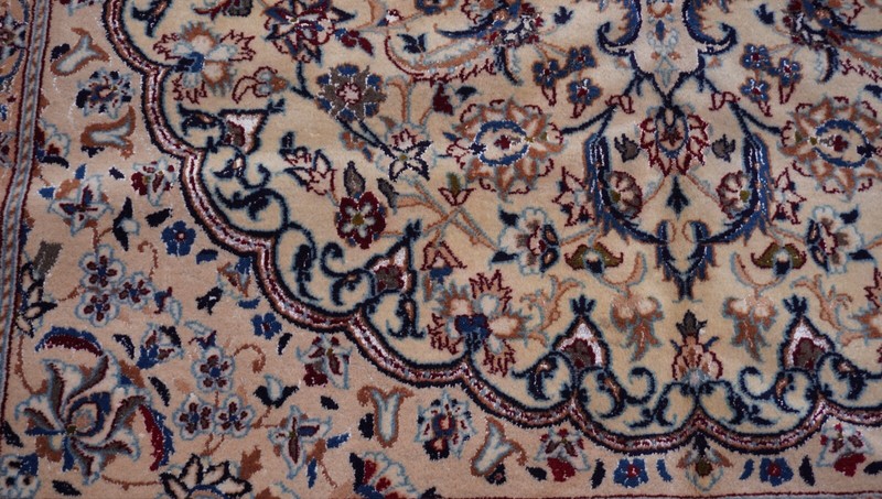 Silk & Wool Nainn 6'9" x 10'9" Hand Knotted Gold Beige Ivory Blue Elegant Rug gallery