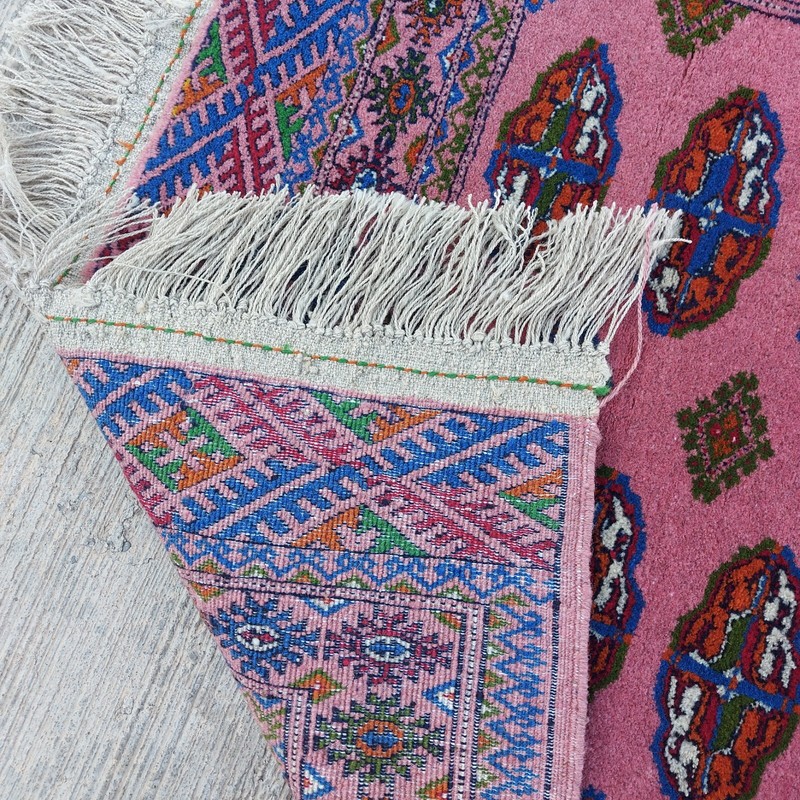 2'7"x4' Handmade Turkmen Pink Wool Bukhara Rug, 80x122cm Oriental Carpet gallery