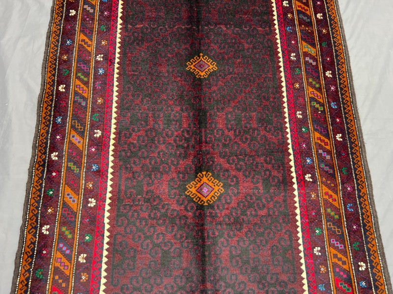4'3x7'7 ft Vintage Afghan Hand-Knotted Red Geometric & Floral Tribal Design Rug gallery
