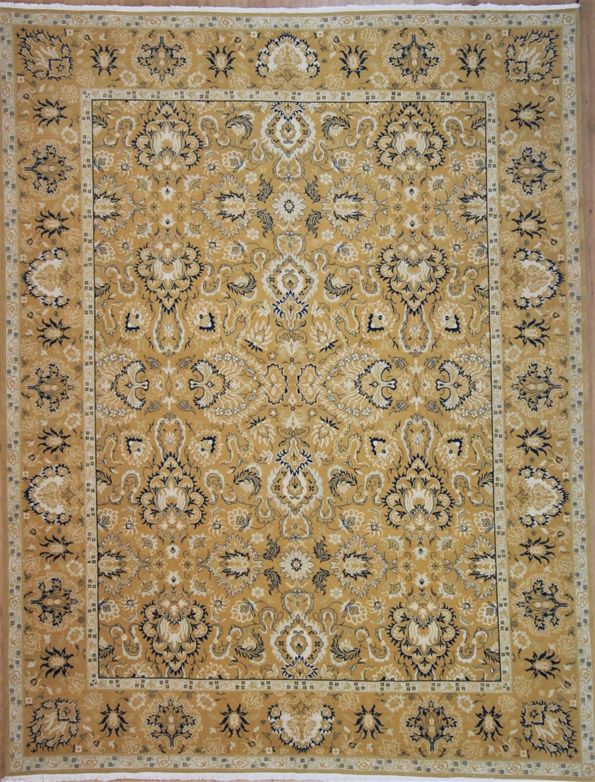 Handmade Hand-Woven Yellow and Blue Oriental Rug 9x12 gallery