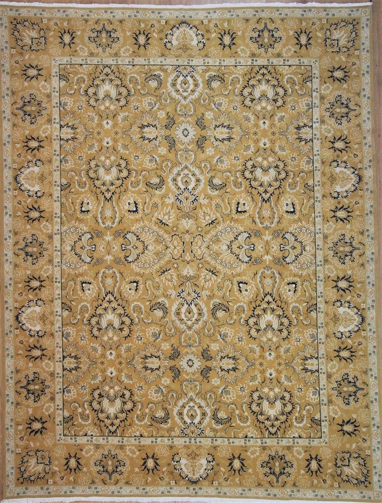 Handmade Hand-Woven Yellow and Blue Oriental Rug 9x12