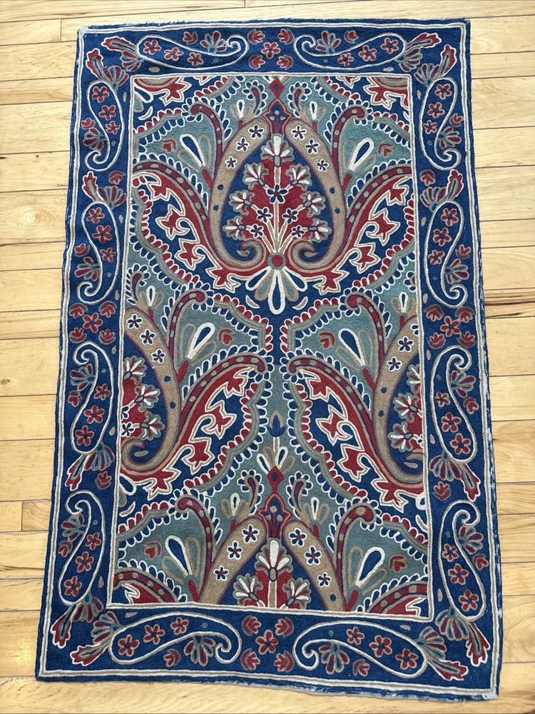 VTG Handmade Aubusson Rug French Chain Stitch Needlepoint 2.5x3.75 Ft Vibrant
