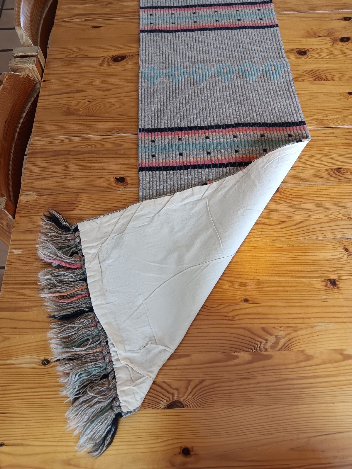 Vintage Woven Wool Table Runner with Fringe and Backing (70" X 15") – Geometric gallery