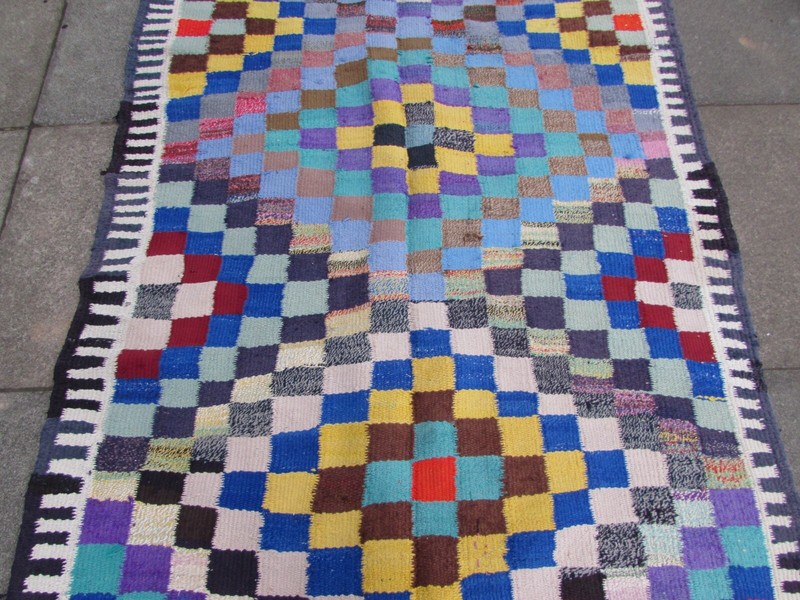 Vintage Traditional Hand Made Oriental Cotton Blue Red Large kilim 295x127cm gallery