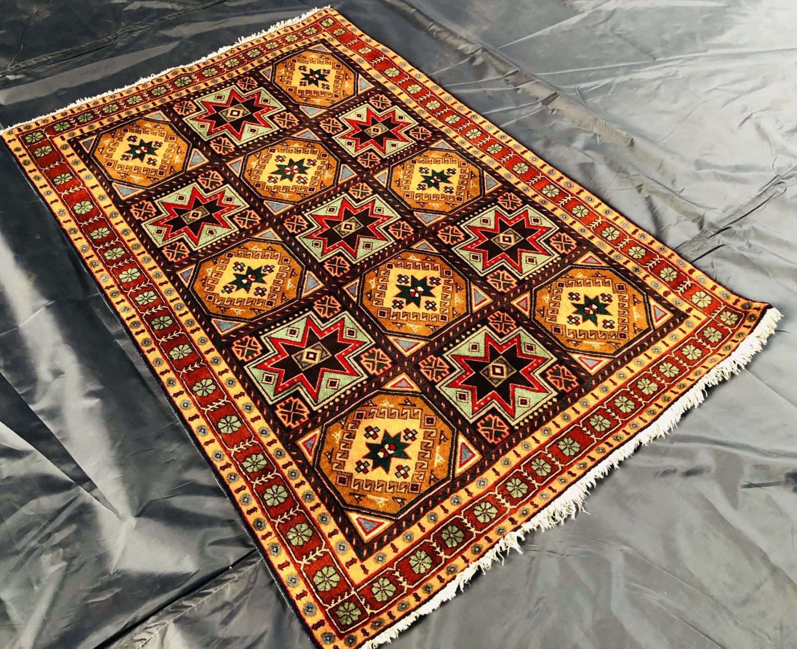 Fine Antique Caucasian Rug 3x5 ft Hand Knotted Heris Kazak Vintage Oriental Rug gallery