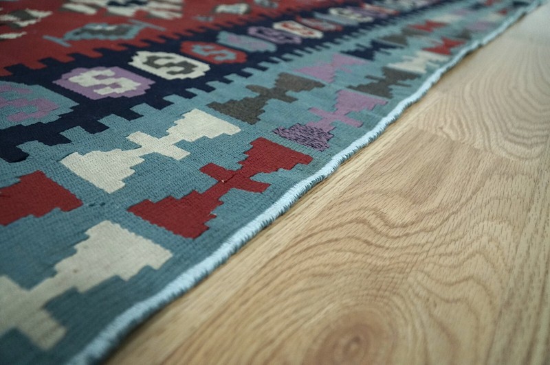 Oushak Kilim, Blue Vintage Kilim, 3x5 Turkish Kilim, 2.92x5.15 ft H-2639 gallery