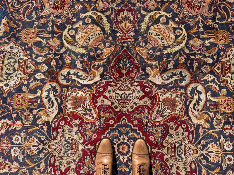 BLUE ANTIQUE RUG 9x12 HANDMADE vintage oriental signed real fine handwoven 10x13 gallery