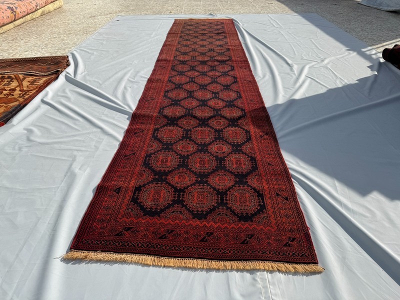 3x12 Afghan Hand Knotted Sarooq Geometric Rug Vintage Red Turkmen Runner Carpet gallery