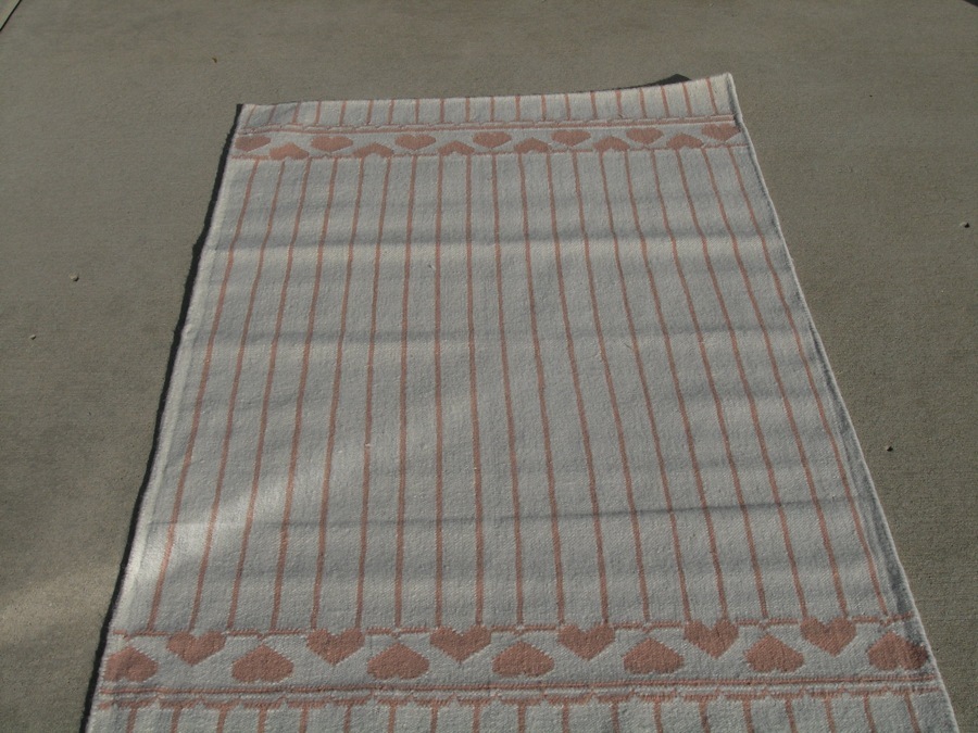 Fantastic Hand Woven Rug Carpet Area Heather's Peach Hearts Stripes 3x5 Wool LN