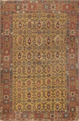 Pre-1900 Kazak Vegetable Dye Antique Rug Wool Hand-made Gold Carpet 4×5
