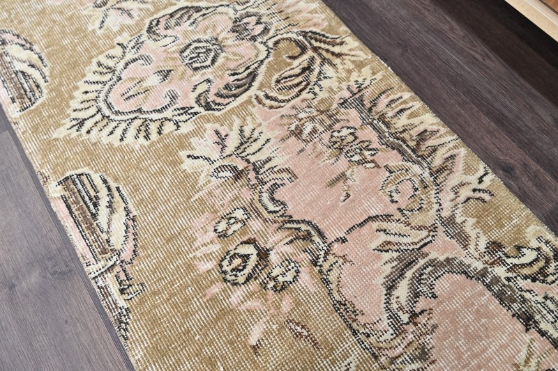 Vintage Turkish Runner Rug 2x10ft Wool Anatolian Handmade Hallway Oushak GOLD gallery